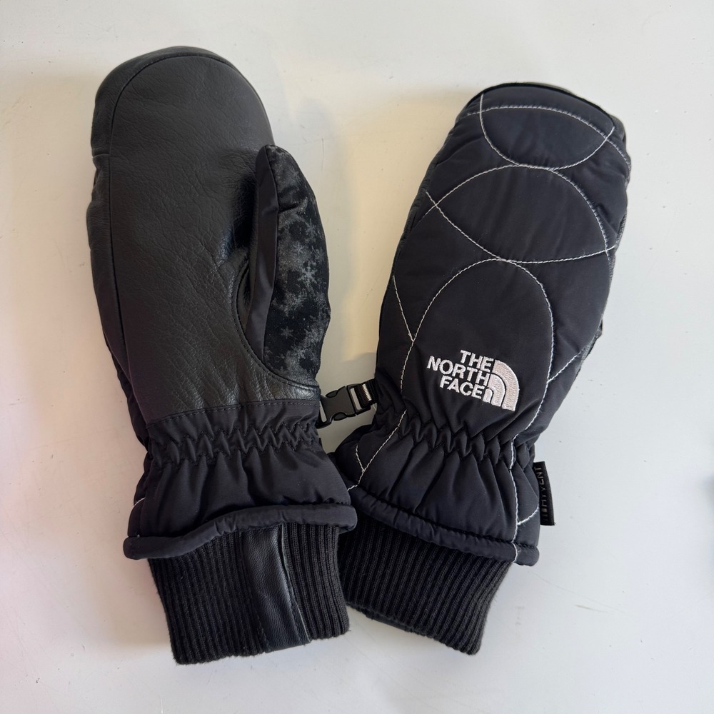 The North Face Womens XS HyVent Black Quilted Leather Palm Winter Ski Mittens